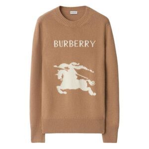 BURBERRY Intarsia Knit Equestrian Knight Design Sweater Women CAMEL Sweaters &
